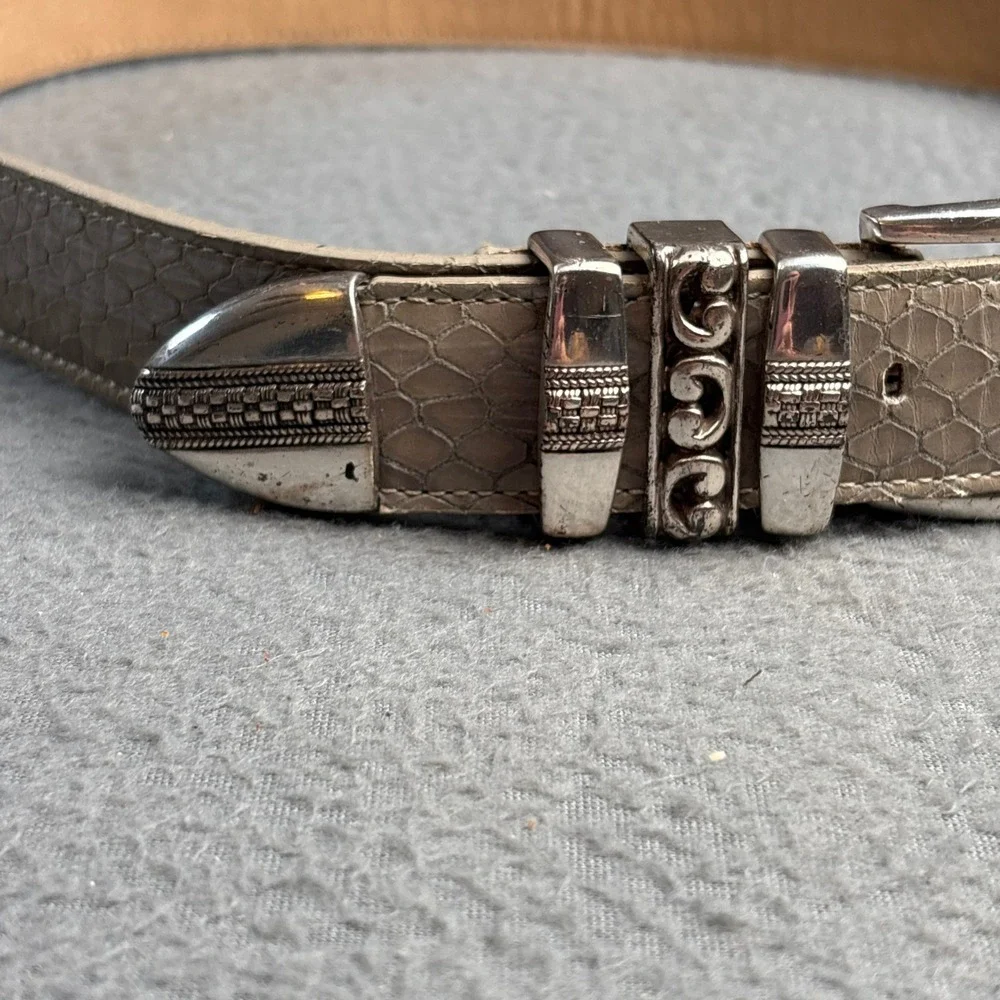 Vintage 1998 Bucklesource Taupe Snakeskin Western Belt Silver Tone Hardware